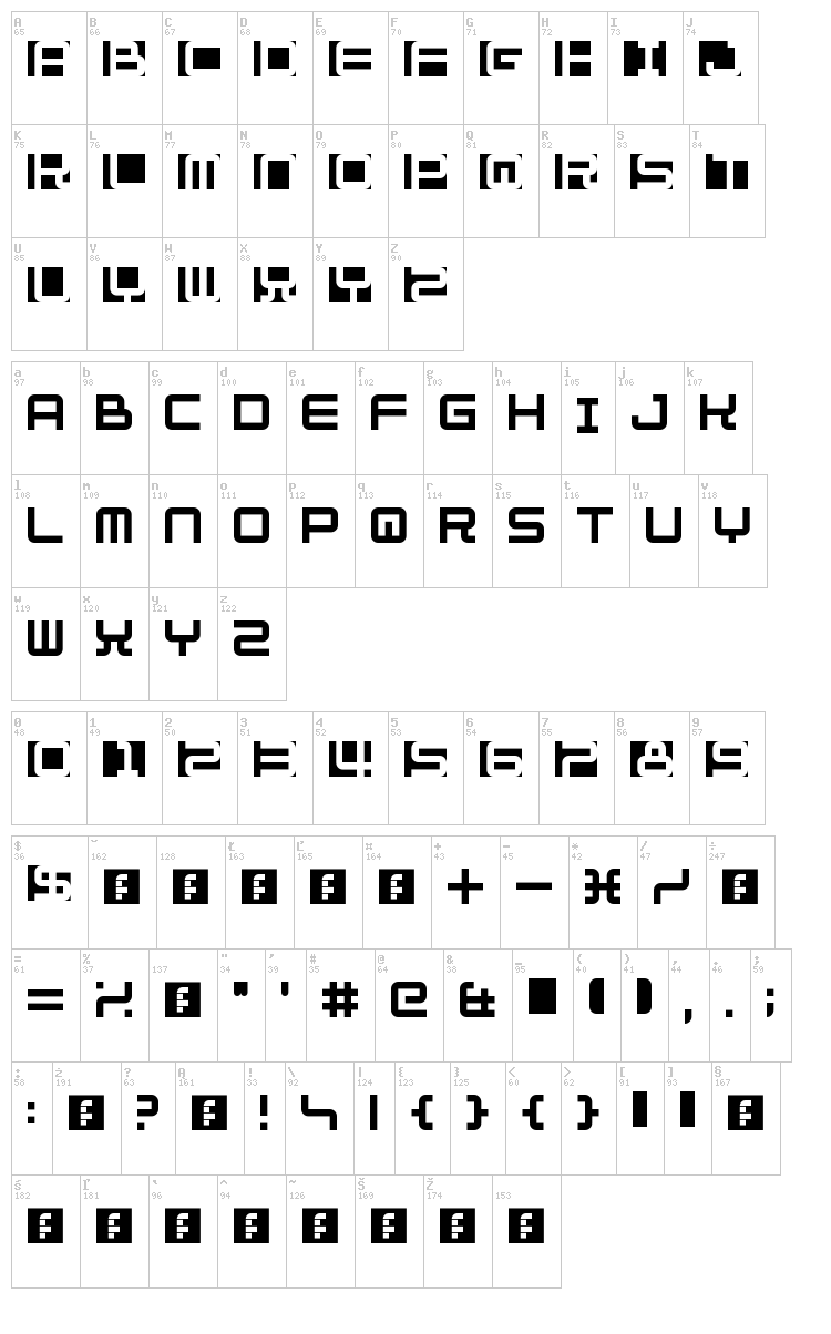 Fill In The Gaps font map
